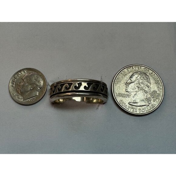 Vintage Sterling Silver 925 Spinner Wave Ring Men's Size 12 Mexico 10.9g Estate - Picture 6 of 8